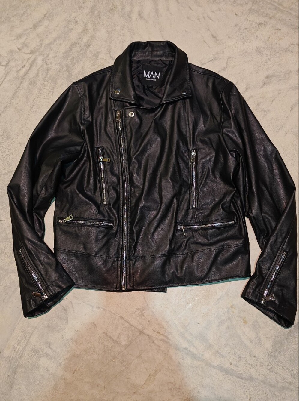BoohooMAN Faux Leather Biker Jacket – Size S